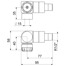 Schlösser Armaturen THERMOSTATVENTIL WINKELECKFORM ANSCHL.LI, DN15, 1/2", POL.VERCHROMT