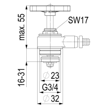 Schlösser Armaturen OBERTEIL M.ENTL, GERADS/MARKTM STEIG.SPINDEL, DN20, 3/4", MESSING