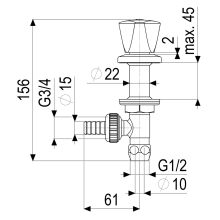 Schlösser Armaturen WASCHGERAETE-UNTERTISCHVENTIL SV, 3-KT, 1/2", ANSCHL.3/4"SEITL, CR