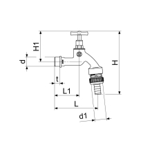 Schlösser Armaturen AUSLAUFVENTIL MIT RB, RV, SV KNEBEL-OT, 1/2", MATT CHROM, DVGW