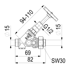 Schlösser Armaturen KFR-VENTIL, O.ENTL, AUSG.LOETV. STEIG.SPINDEL, DN15, LOET 15, DVGW