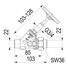 Schlösser Armaturen FREISTROMVENTIL, O. ENTLEERUNG AG.LOETV, ST.SP, DN20, LOET22, DVGW