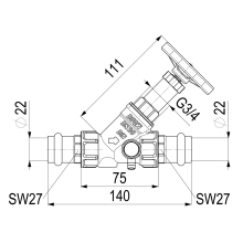 Schlösser Armaturen FREISTROMVENTIL, PRESSANSCHL.IG M.ENTL, N.ST.SP, DN20, PRESS22, DVGW