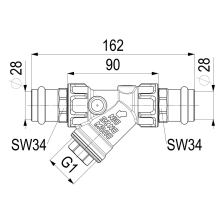 Schlösser Armaturen SCHMUTZFAENGER, PRESSANSCHL.IG O.ENTL, DN25 PRESS28, DIN GEHAEUSE