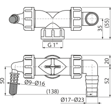 Alcadrain P156Z-G1 Doppelanschluss komplett G1" 8–23 mm Schlauchanschluss mit Klappen