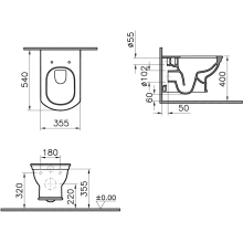 VitrA Wand-Tiefspül-WC Valarte Flush 2.0 ohne Spülrand 3/6 Liter Spülvolumen weiß