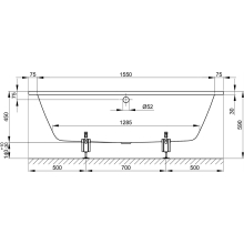 Bette L200 Stahl-Einbauwanne 1700x750x450mm weiß mit Mittelablauf