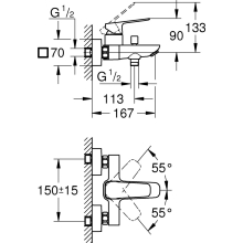 Grohe EH-Wannenbatterie Cubeo 101813 Wandmontage chrom