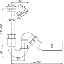 Alcadrain Röhrengeruchverschluss mit einer Überwurfmutter G 6/4" × DN 50 und einem Geräteanschluss Ø 18,5 mm