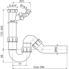 Alcadrain Röhrengeruchverschluss mit einer Überwurfmutter G 6/4" × DN 40 und einem Geräteanschluss Ø 18,5 mm