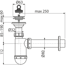 Alcadrain Flaschengeruchverschluss für die Waschbecken DN40 mit einem Edelstahlgitter DN63