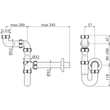 Alcadrain Raumsparsiphon für die Waschbecken DN 32 mit einer Überwurfmutter 5/4"