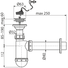 Alcadrain Flaschengeruchverschluss für die Waschbecken DN40 mit einem Edelstahlgitter DN63, Kette