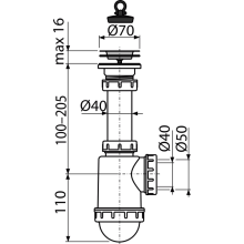 Alcadrain Spülbeckensiphon mit einem Edelstahlgitter DN70
