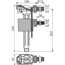 Alcadrain Füllventil, Zulauf seitlich, Kunststoffgewinde 1/2" und 3/8", universal für Kunststoff- und Keramikspülkasten und Vorwandinstallationssysteme