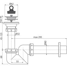Alcadrain Waschbeckensiphon „S“ DN40 mit einem Edelstahlgitter DN63