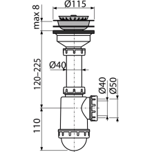Alcadrain Spülbeckensiphon mit einem Edelstahlgitter DN 115