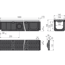 Alcadrain AVZ103-R403 Entwässerungsrinne 100 mm mit Metallrand