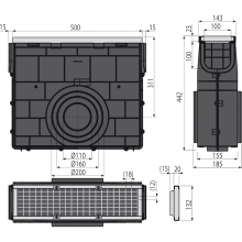 Alcadrain AVZ103R-R104S Servicebox für Entwässerungsrinne AVZ103 mit Metallrand und Rost verzinkt C250
