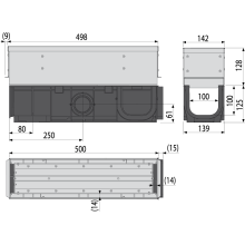 Alcadrain AVZ101S-R123R Revisionsteil für Schlitzrinne, symmetrisch, 100 mm, verzink