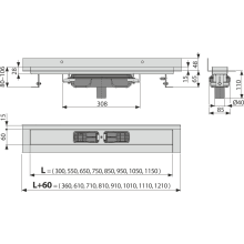 Alcadrain APZ1116 Wall Low Duschrinne mit Rand für den vollen Rost 950mm