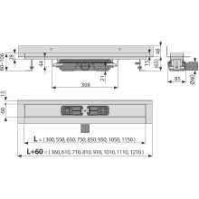 Alcadrain APZ116 Wall Low Duschrinne mit Rand für den vollen Rost 1150mm