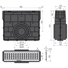 Alcadrain AVZ101R-R121R Servicebox für Schlitzrinne, asymmetrisch, 100 mm, verzinkt