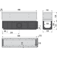 Alcadrain AVZ101S-R321R Revisionsteil für Schlitzrinne, asymmetrisch, 100 mm, Edelstahl