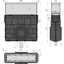 Alcadrain AVZ101R-R122R Servicebox für Schlitzrinne, asymmetrisch, 160 mm, verzinkt