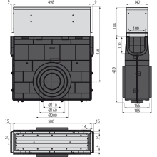 Alcadrain AVZ101R-R124R Servicebox für Schlitzrinne, symmetrisch, 160 mm, verzinkt