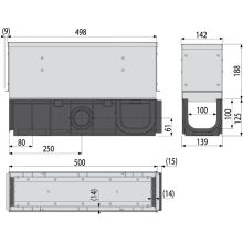 Alcadrain AVZ101S-R322R Revisionsteil für Schlitzrinne, asymmetrisch, 160 mm, Edelstahl