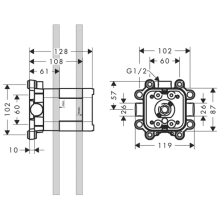 AXOR ShowerSolutions Grundkörper für Kopfbrause 240/240 1jet mit Brausearm