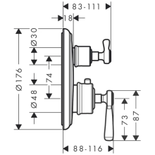 AXOR Montreux Thermostat Unterputz mit Hebelgriff und Absperrventil, Chrom