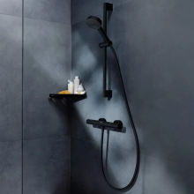 hansgrohe Pulsify Select S Brausesystem 105 3jet Relaxation EcoSmart mit Ecostat Fine und Brausestange 65 cm, Mattschwarz