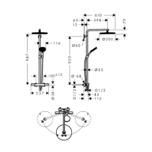 hansgrohe Raindance Alive S Puro Showerpipe 300 1jet mit Ecostat Element, Brushed Bronze