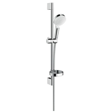 hansgrohe Crometta Brauseset 100 Vario mit Brausestange 65 cm und Seifenschale, Weiß/Chrom