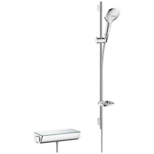 hansgrohe Raindance Select E Brausesystem Aufputz 120 3jet mit Ecostat Select Thermostat und Brausestange 90 cm, Weiß/Chrom