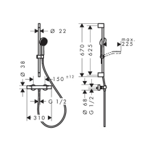 hansgrohe Activera Select S Brausesystem Aufputz 95 2jet EcoSmart mit Ecostat Fine und Brausestange 65 cm, Mattschwarz
