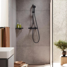 hansgrohe Activera Select S Brausesystem Aufputz 95 2jet EcoSmart mit Ecostat Fine und Brausestange 65 cm, Mattschwarz