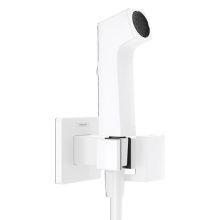 hansgrohe Bidette Handbrause 1jet E EcoSmart für Warmwasser mit Brausehalter und Brauseschlauch 125 cm, Mattweiß