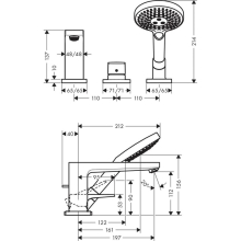 hansgrohe Metropol 3-Loch Einhebel-Wannenrandmischer mit Hebelgriff für Secuflex, Chrom