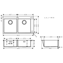 hansgrohe S71 S711-F765 Einbauspüle 370/370, Edelstahl