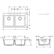 hansgrohe S51 S510-F770 Einbauspüle 370/370, Betongrau