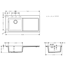 hansgrohe S51 S5110-F450 Einbauspüle 450 mit Abtropffläche rechts, Betongrau