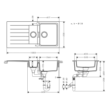 hansgrohe S52 S520-F530 Einbauspüle 345/160 mit Abtropffläche, Steingrau