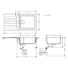 hansgrohe S52 S520-F480 Einbauspüle 480 mit Abtropffläche, Steingrau