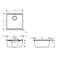 hansgrohe S53 S530-F400 Einbauspüle 400 mit manueller Ablaufgarnitur, Steingrau
