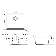 hansgrohe S53 S530-F500 Einbauspüle 500 mit manueller Ablaufgarnitur, Steingrau