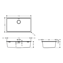 hansgrohe S53 S530-F700 Einbauspüle 700 mit manueller Ablaufgarnitur, Graphitschwarz