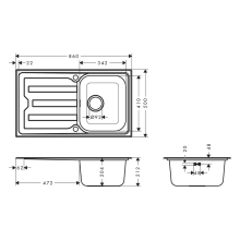 hansgrohe S44 S440-A342 86 Einbauspüle 342 mit Abtropffläche lang und automatischer Ablaufgarnitur, Edelstahl
